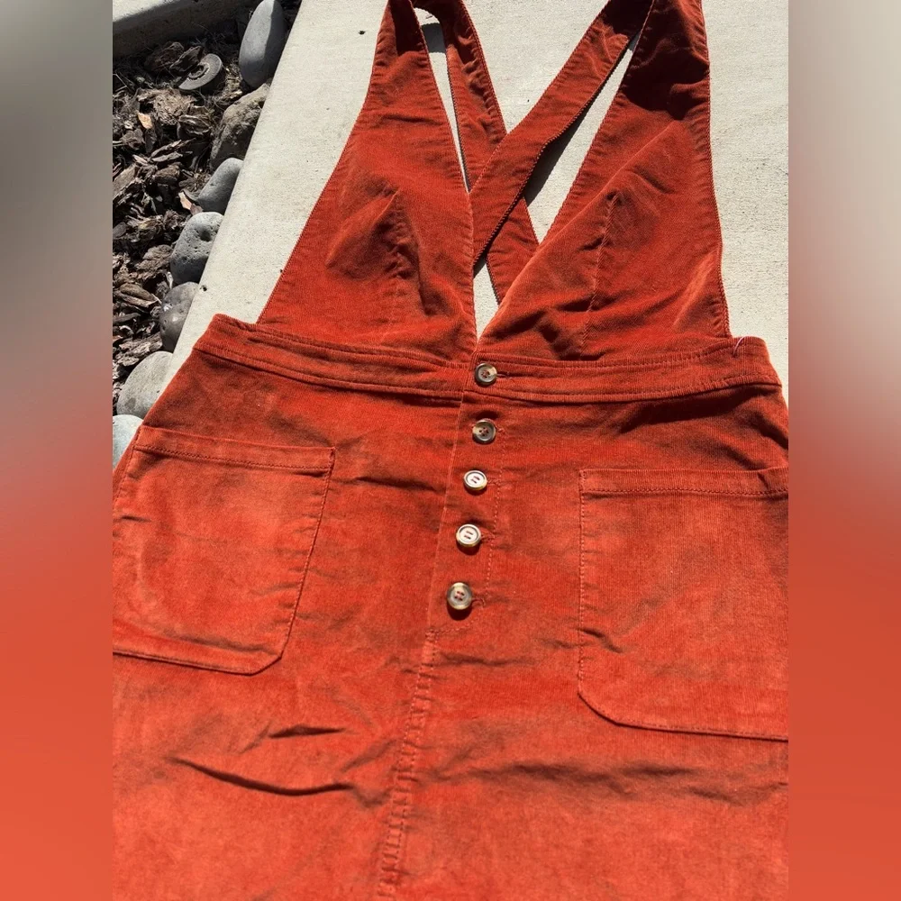 NWT Free People Old School Love Burnt Orange Corduroy Overall Mini Dress Size 10 - Picture 2 of 8